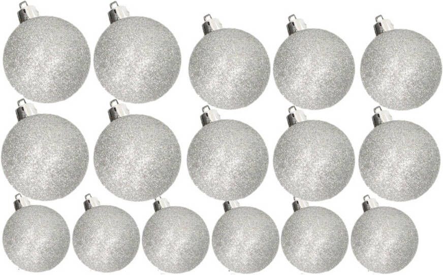 Cosy & Trendy Kerstversiering set glitter kerstballen zilver 6 8 -10 cm pakket van 50x stuks Kerstbal
