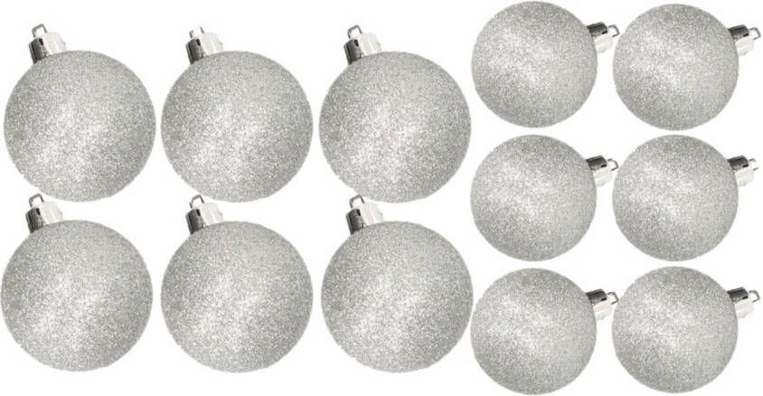 Cosy & Trendy Kerstversiering set glitter kerstballen zilver 6 8 cm pakket van 30x stuks Kerstbal