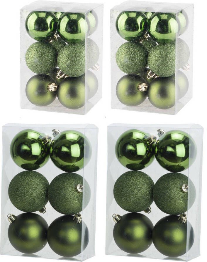 Cosy & Trendy Kerstversiering set kerstballen appelgroen 6 en 8 cm 36x stuks Kerstbal