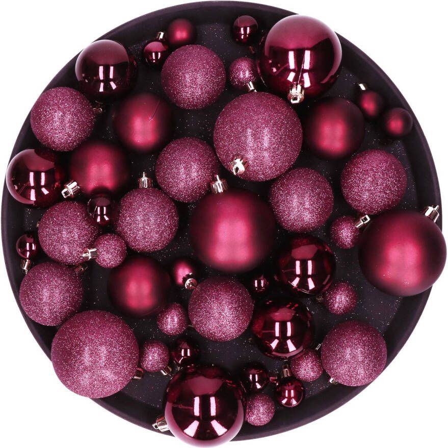 Cosy & Trendy Kerstversiering set kerstballen aubergine roze 6 8 10 cm pakket van 40x stuks Kerstbal