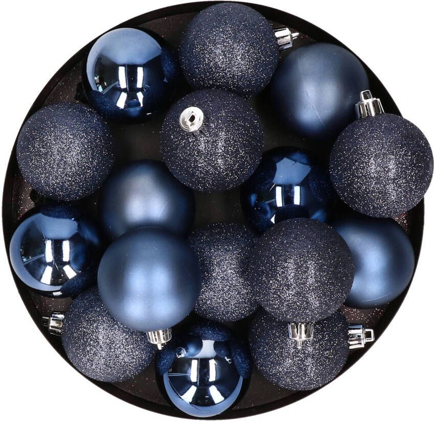 Cosy & Trendy Kerstversiering set kerstballen donkerblauw 6 8 cm pakket van 36x stuks Kerstbal