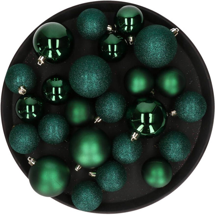 Cosy & Trendy Kerstversiering set kerstballen donkergroen 6 8 10 cm pakket van 62x stuks Kerstbal