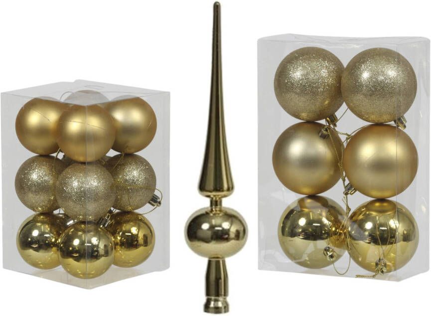 Cosy & Trendy Kerstversiering set kerstballen met piek goud 6 8 cm pakket van 36x stuks Kerstbal