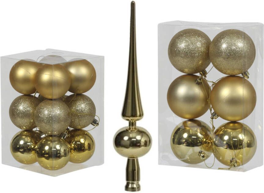 Cosy & Trendy Kerstversiering set kerstballen met piek goud 6 8 cm pakket van 54x stuks Kerstbal