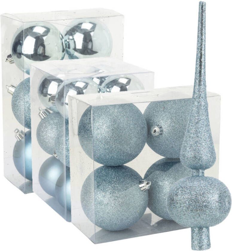 Cosy & Trendy Kerstversiering set kerstballen met piek ijsblauw 6 8 10 cm pakket van 40x stuks Kerstbal
