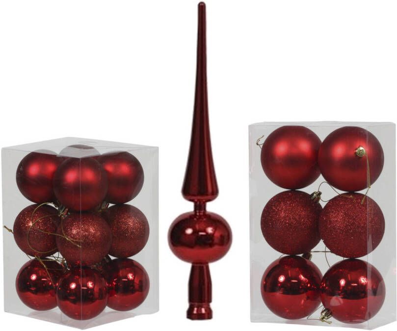 Cosy & Trendy Kerstversiering set kerstballen met piek rood 6 8 cm pakket van 36x stuks Kerstbal