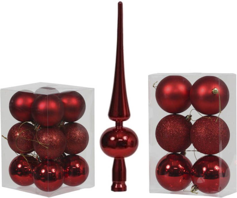 Cosy & Trendy Kerstversiering set kerstballen met piek rood 6 8 cm pakket van 55x stuks Kerstbal
