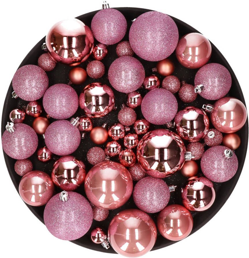 Cosy & Trendy Kerstversiering set kerstballen roze 6 8 10 cm pakket van 40x stuks Kerstbal