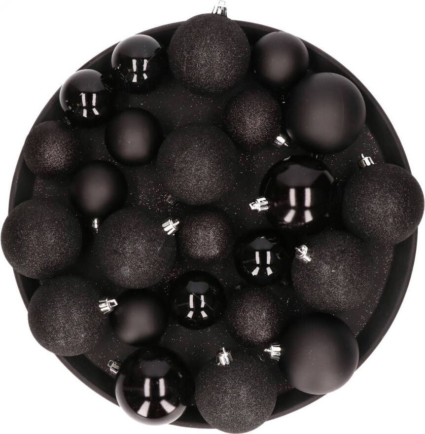 Cosy & Trendy Kerstversiering set kerstballen zwart 6 8 10 cm pakket van 40x stuks Kerstbal