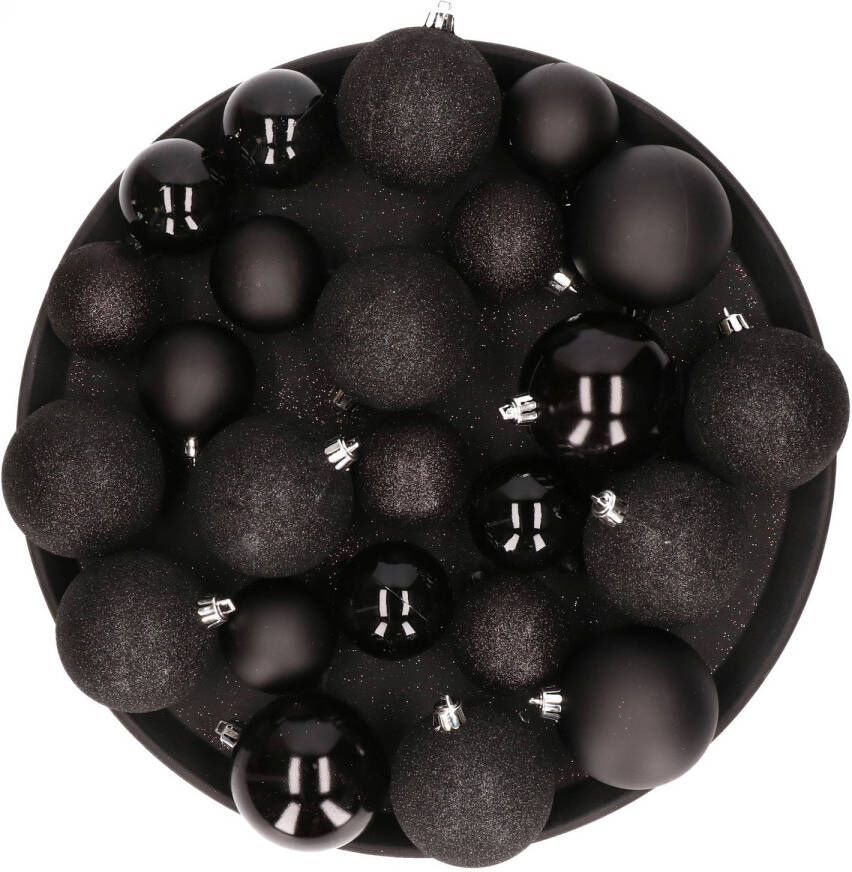 Cosy & Trendy Kerstversiering set kerstballen zwart 6 8 10 cm pakket van 50x stuks Kerstbal