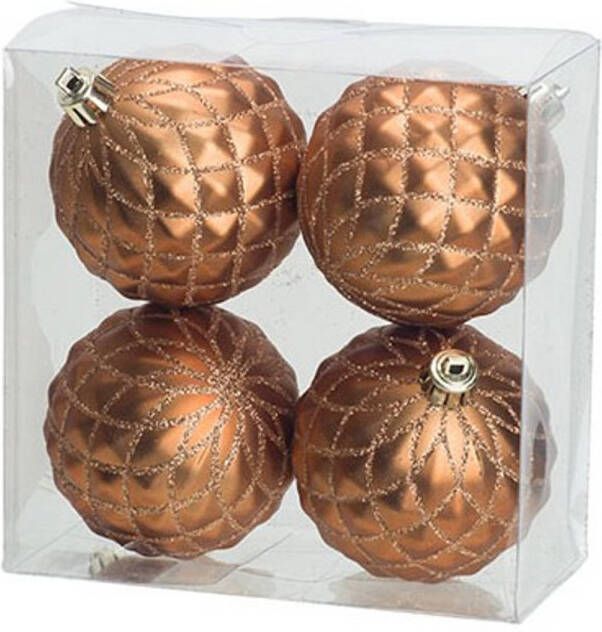 Cosy & Trendy 4x Luxe koperen kunststof kerstballen 8 cm kerstboomversiering Kerstbal
