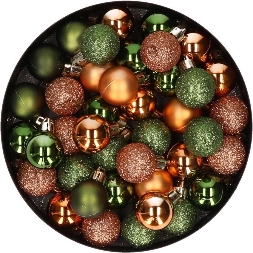 Cosy & Trendy Kleine kunststof kerstballen 40x stuks 3 cm in koper en groen Kerstbal