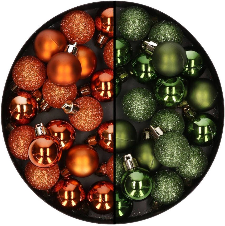 Cosy & Trendy Kleine kunststof kerstballen 40x stuks 3 cm in oranje en groen Kerstbal
