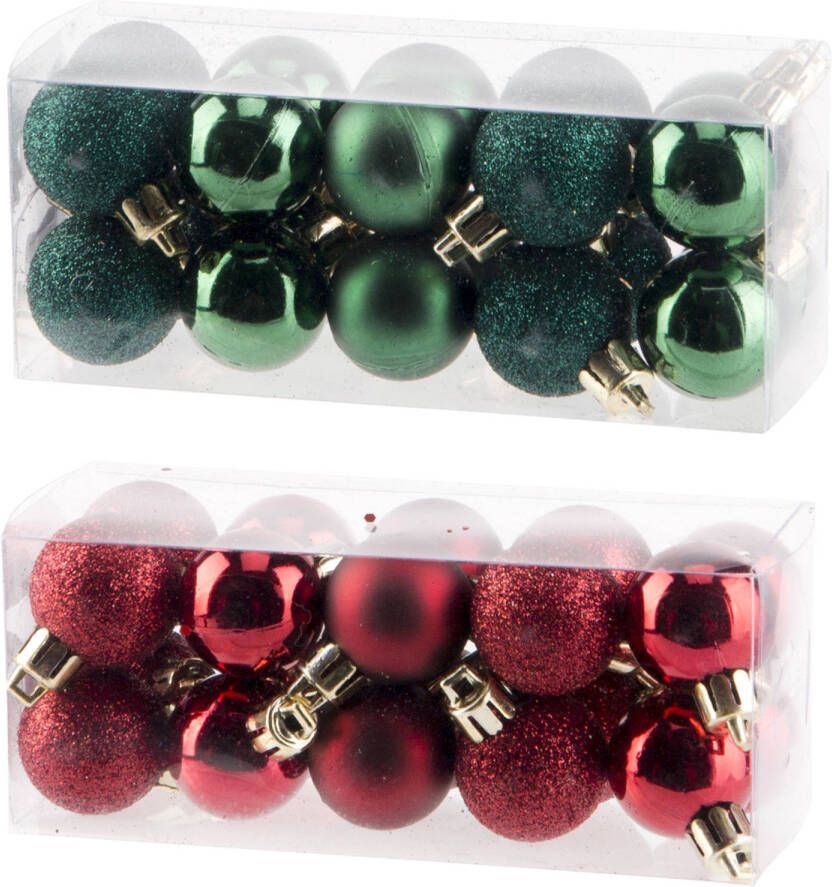 Cosy & Trendy Kleine kunststof kerstballen 40x stuks set 3 cm in donkerrood en groen Kerstbal