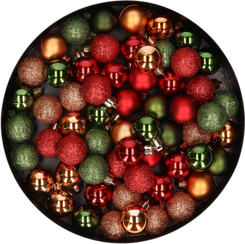 Cosy & Trendy Kleine kunststof kerstballen 60x stuks 3 cm in rood-koper-groen Kerstbal