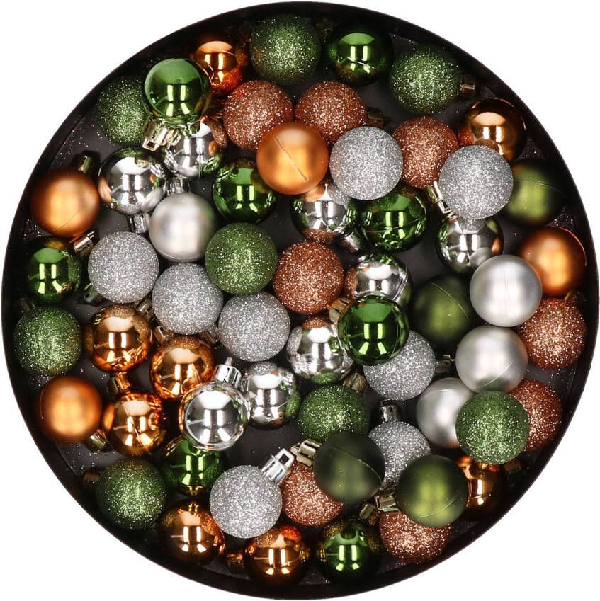 Cosy & Trendy Kleine kunststof kerstballen 60x stuks 3 cm kerstballen in zilver-koper-groen Kerstbal