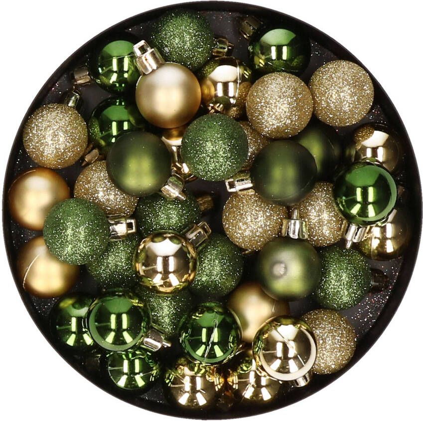 Cosy & Trendy Kleine kunststof kerstversiering 40x stuks set en 3 cm kerstballen in het goud en groen Kerstbal