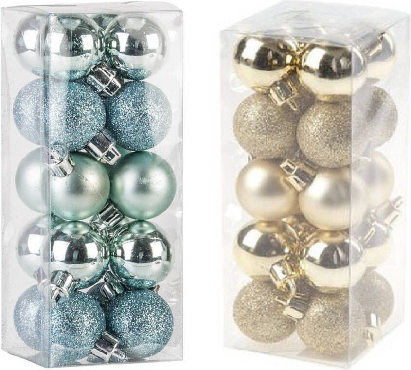 Cosy & Trendy Kleine kunststof kerstversiering 40x stuks set en 3 cm kerstballen in het goud en mintgroen Kerstbal