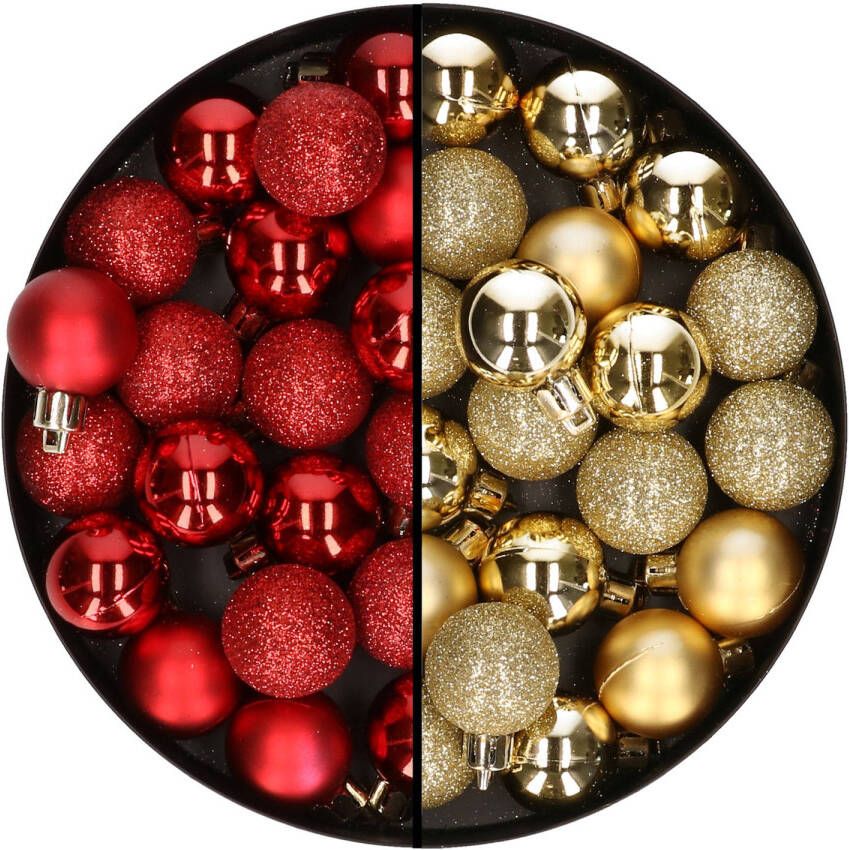 Cosy & Trendy Kleine kunststof kerstversiering 40x stuks set en 3 cm kerstballen in het goud en rood Kerstbal