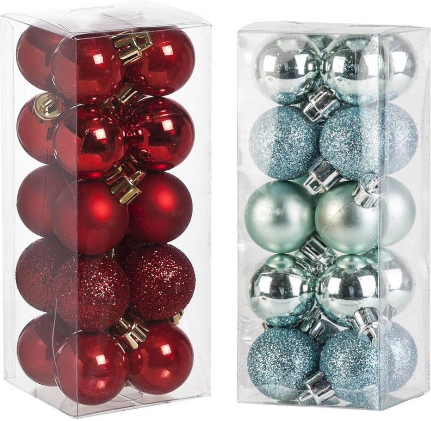 Cosy & Trendy Kleine kunststof kerstversiering 40x stuks set en 3 cm kerstballen in het mintgroen en rood Kerstbal