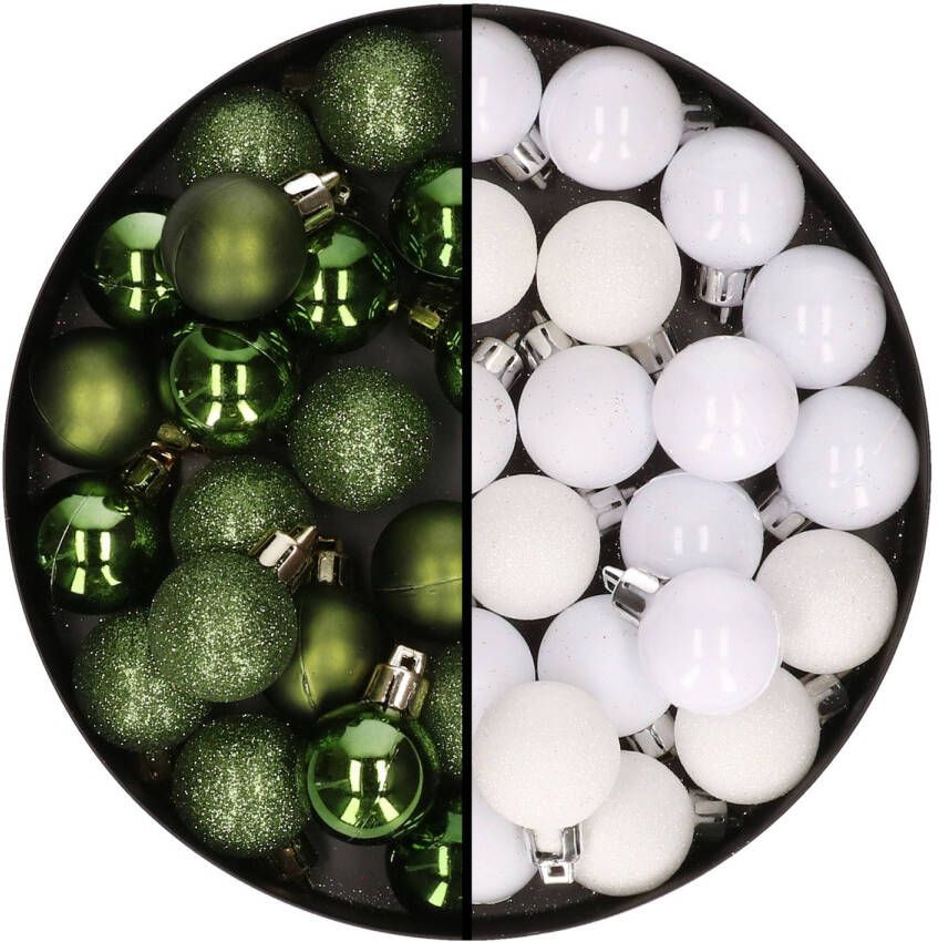 Cosy & Trendy Kleine kunststof kerstversiering 40x stuks set en 3 cm kerstballen in het wit en groen Kerstbal