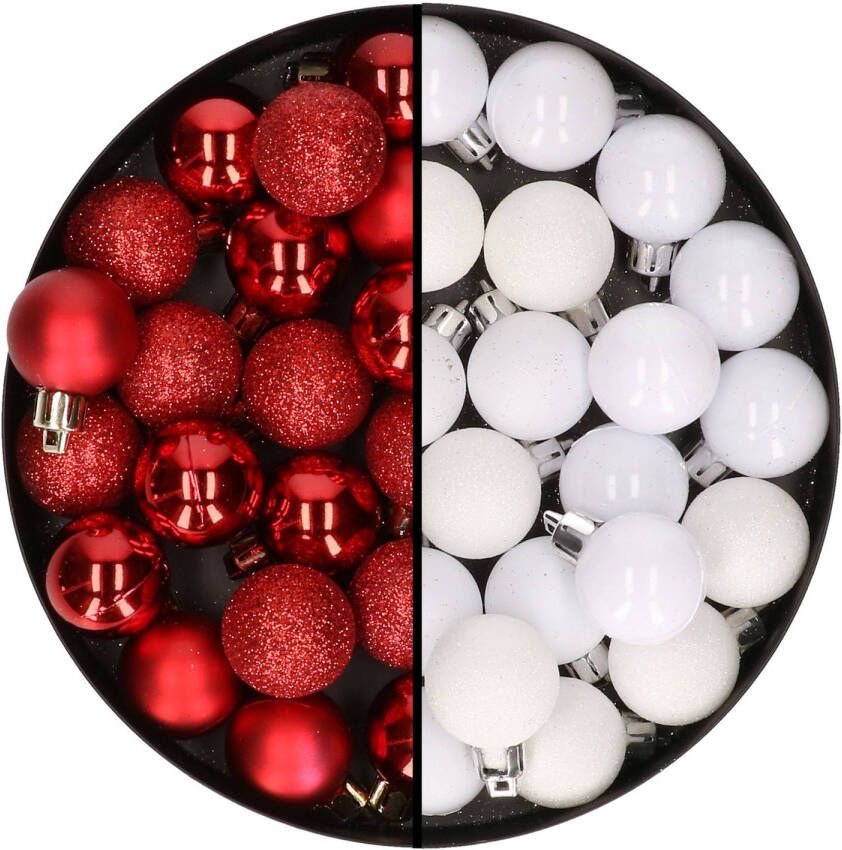 Cosy & Trendy Kleine kunststof kerstversiering 40x stuks set en 3 cm kerstballen in het wit en rood Kerstbal