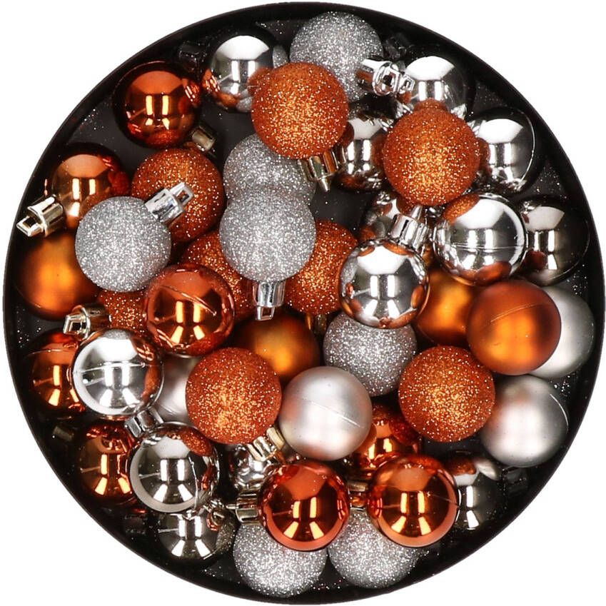 Cosy & Trendy Kleine kunststof kerstversiering 40x stuks set en 3 cm kerstballen in het zilver en oranje Kerstbal