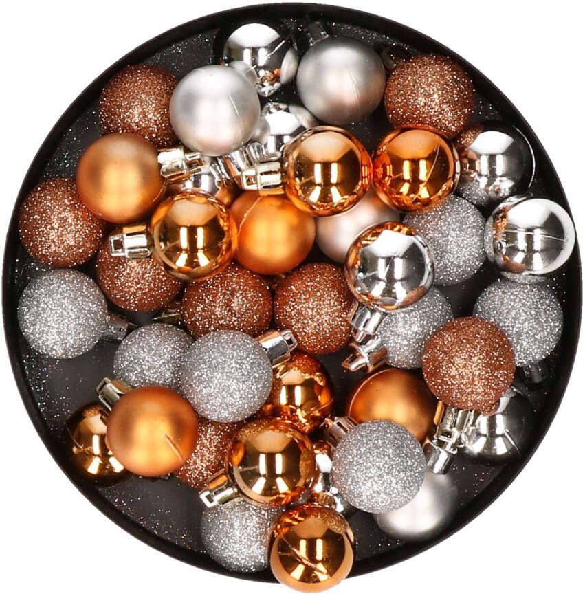 Cosy & Trendy Kleine kunststof kerstversiering 40x stuks set en 3 cm kerstballen in het zilver en koper Kerstbal