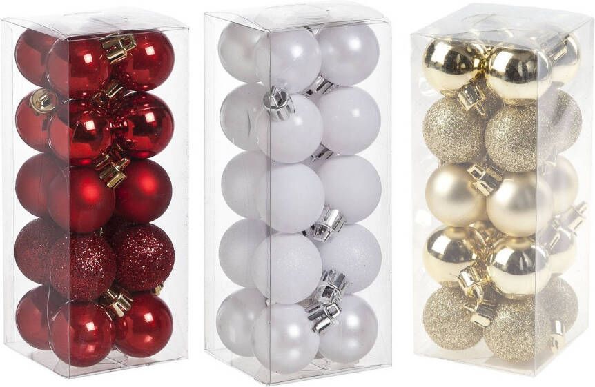 Cosy & Trendy Kleine kunststof kerstversiering 60x stuks set en 3 cm kerstballen in het rood-goud-wit Kerstbal