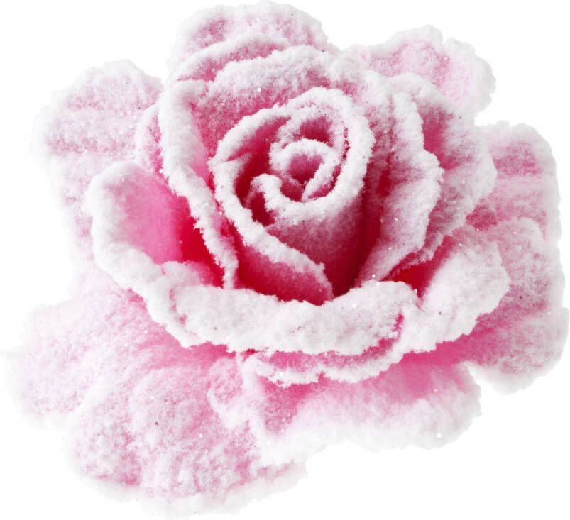Cosy & Trendy Roze decoratie rozen sneeuw op clip 10 cm Feestdecoratievoorwerp