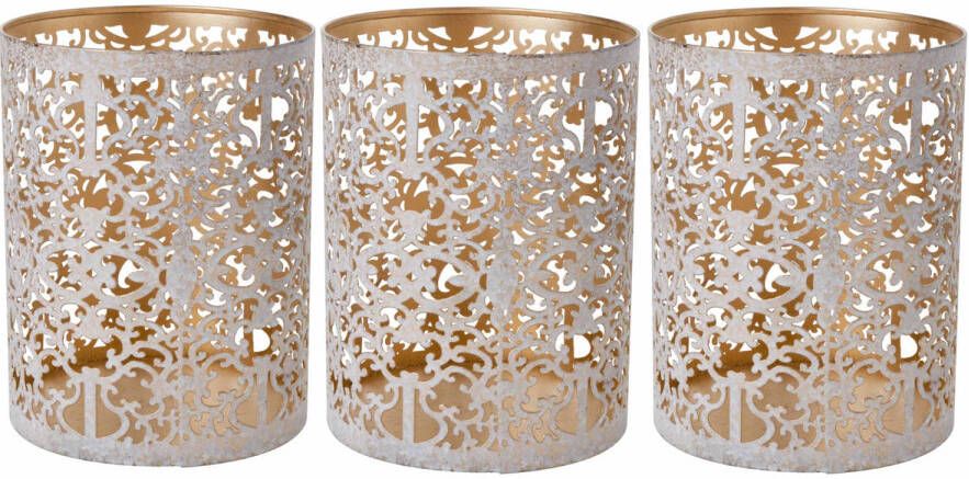 Cosy & Trendy Set van 3x stuks theelichthouders waxinelichthouders glas antiek goud white wash 9 cm Windlichtjes kaarsenhouders Waxinelichtjeshouders