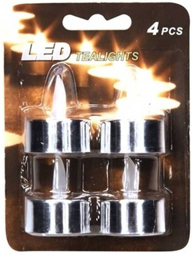 Cosy & Trendy Theelichtjes zilver electrisch 4 stuks LED kaarsen