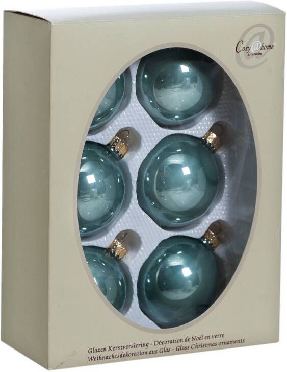 Cosy & Trendy 6x stuks glazen kerstballen eucalyptus groen 7 cm glans Kerstbal