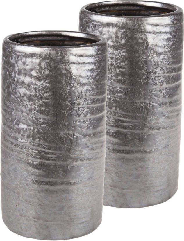 Cosy @ Home 2x stuks cilinder vazen keramiek zilver grijs 12 x 22 cm Vazen