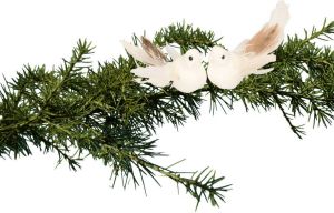 Cosy @ Home 2x stuks kerstboom vogels op clip glitter wit 11 cm Kersthangers