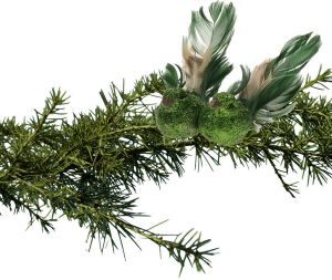 Cosy @ Home 2x stuks kerstboom vogels op clip groen 11 cm Kersthangers