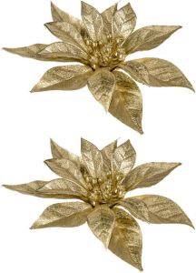 Cosy @ Home 3x stuks decoratie bloemen kerststerren goud glitter op clip 18 cm Decoratiebloemen kerstboomversiering Kunstbloemen