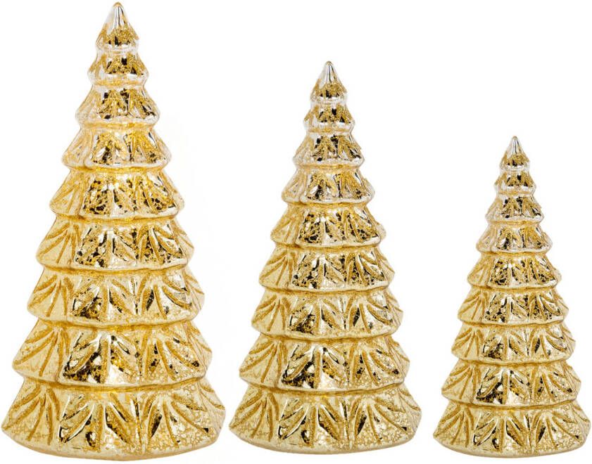Cosy @ Home 3x stuks led kaarsen kerstboom kaarsen goud H15 cm H19 cm en H23 cm LED kaarsen