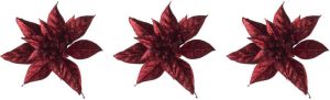 Cosy @ Home 4x stuks decoratie bloemen kerstster rood glitter op clip 15 cm Kunstbloemen