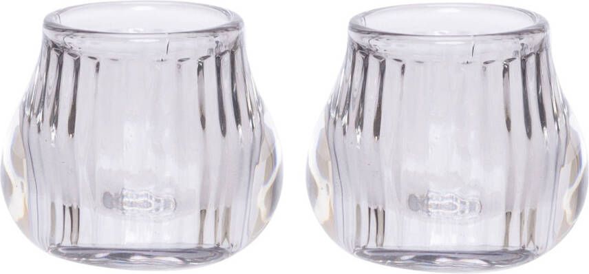 Cosy @ Home 2x stuks glazen theelichthouder waxinelichthouder grijs rond 8 cm Waxinelichtjeshouders