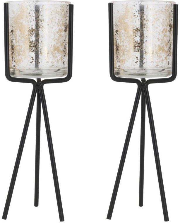 Cosy @ Home Set van 2x stuks glazen theelichthouder waxinelichthouder op metalen voet 23 cm Waxinelichtjeshouders
