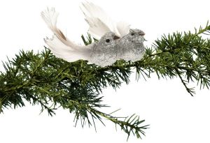 Cosy @ Home kerstboom vogels op clip 2x stuks glitter zilver 10 cm Kersthangers