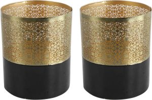 Countryfield 2x stuks luxe theelichthouder kaarsenhouder goud zwart metaal D10 x H12.5 cm Windlichten