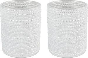 Countryfield 2x stuks luxe theelichthouder kaarsenhouder parel wit zilver glas D10 x H12 cm Windlichten