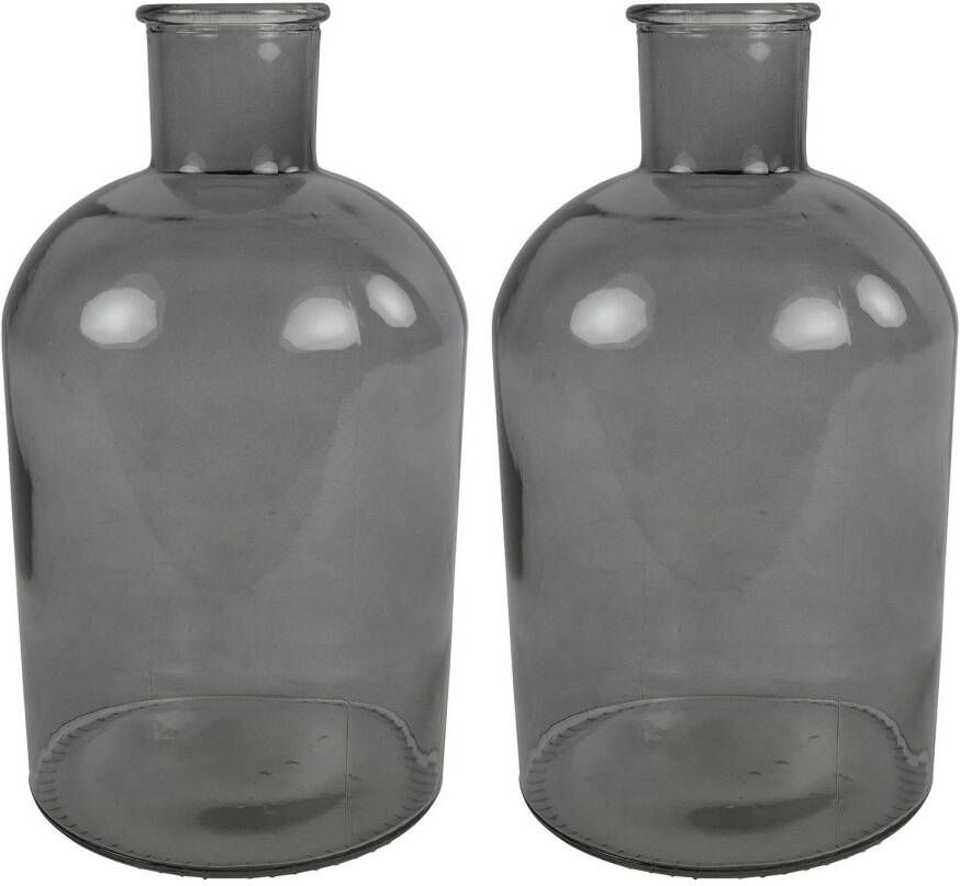 Countryfield vaas 2x stuks grijs glas - fles D14 x H27 cm Vazen