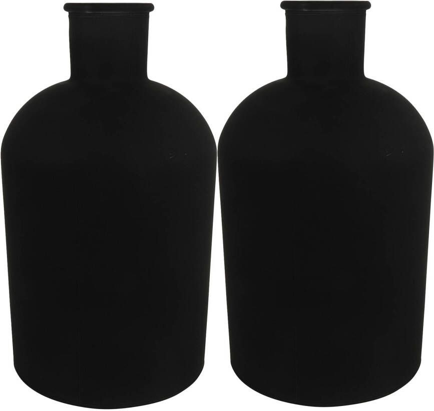 Countryfield 2x Stuks Vaas mat zwart glas Apotheker fles vorm D14 x H27 cm Vazen