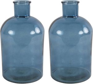Countryfield 2x Stuks Vaas zeeblauw glas Apotheker fles D14 x H27 cm Vazen