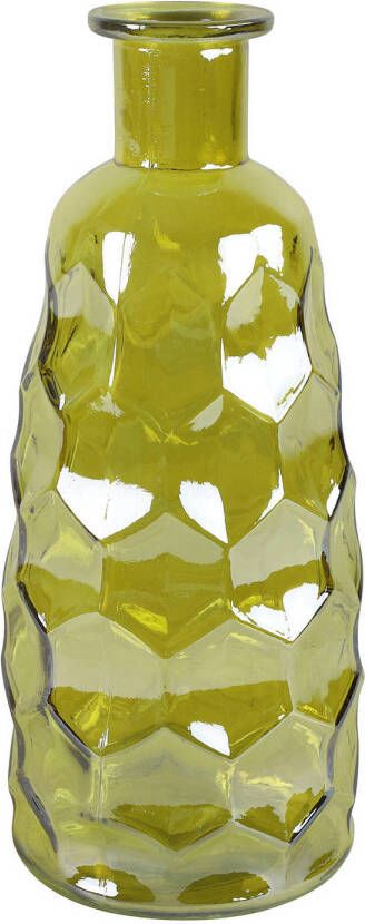 Countryfield Art Deco bloemenvaas geel transparant glas fles vorm D12 x H30 cm Vazen