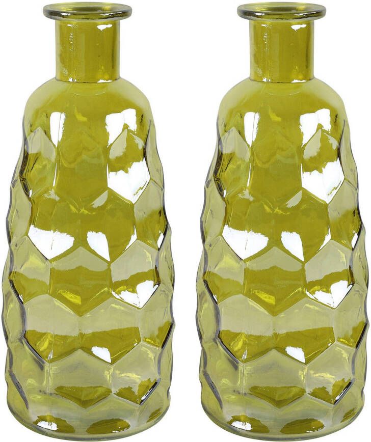 Countryfield Art Deco bloemenvaas geel transparant glas fles vorm D12 x H30 cm Vazen