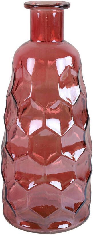 Countryfield Art Deco bloemenvaas donkerroze transparant glas fles vorm D12 x H30 cm Vazen